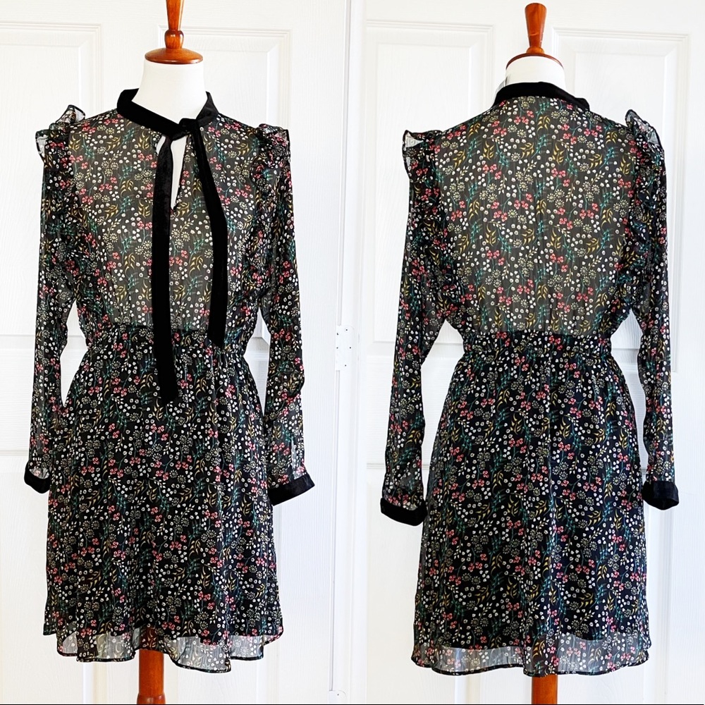 Zara floral chiffon dress with bow tie - Picture 2 of 3